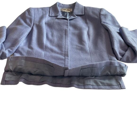 Carlisle Blazer Silk Collar Hidden Zip Snap Front Blue Vintage Shoulder Pads 14 - Picture 8 of 10
